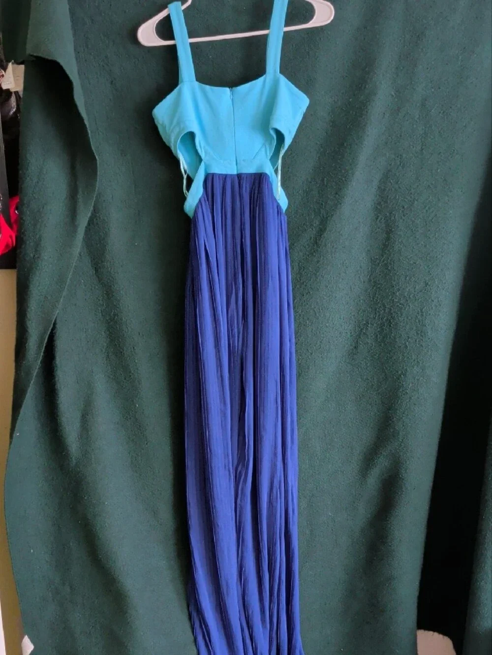 Blue Two-Tone Pleated Maxi Dress